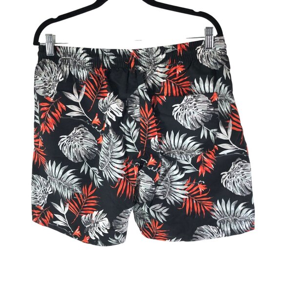 SSLR Mens Swim Trunks Mesh Lined Drawstring Palm Floral Black Red White 36 - Picture 2 of 3